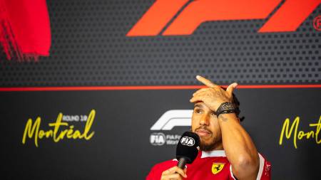 Hamilton also experienced some problems with his brakes during the race at the Circuit Gilles Villeneuve, where groundhogs are common. (AP Photo)