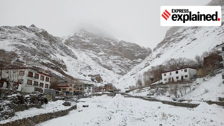 A view of the Kaza town in Lahaul-Spiti, Himachal Pradesh.