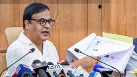 Guwahati, Jun 20 (ANI): Assam Chief Minister Himanta Biswa Sarma addresses a press conference, at Lok Sewa Bhawan, Dispur, in Guwahati on Friday. (ANI Photo)