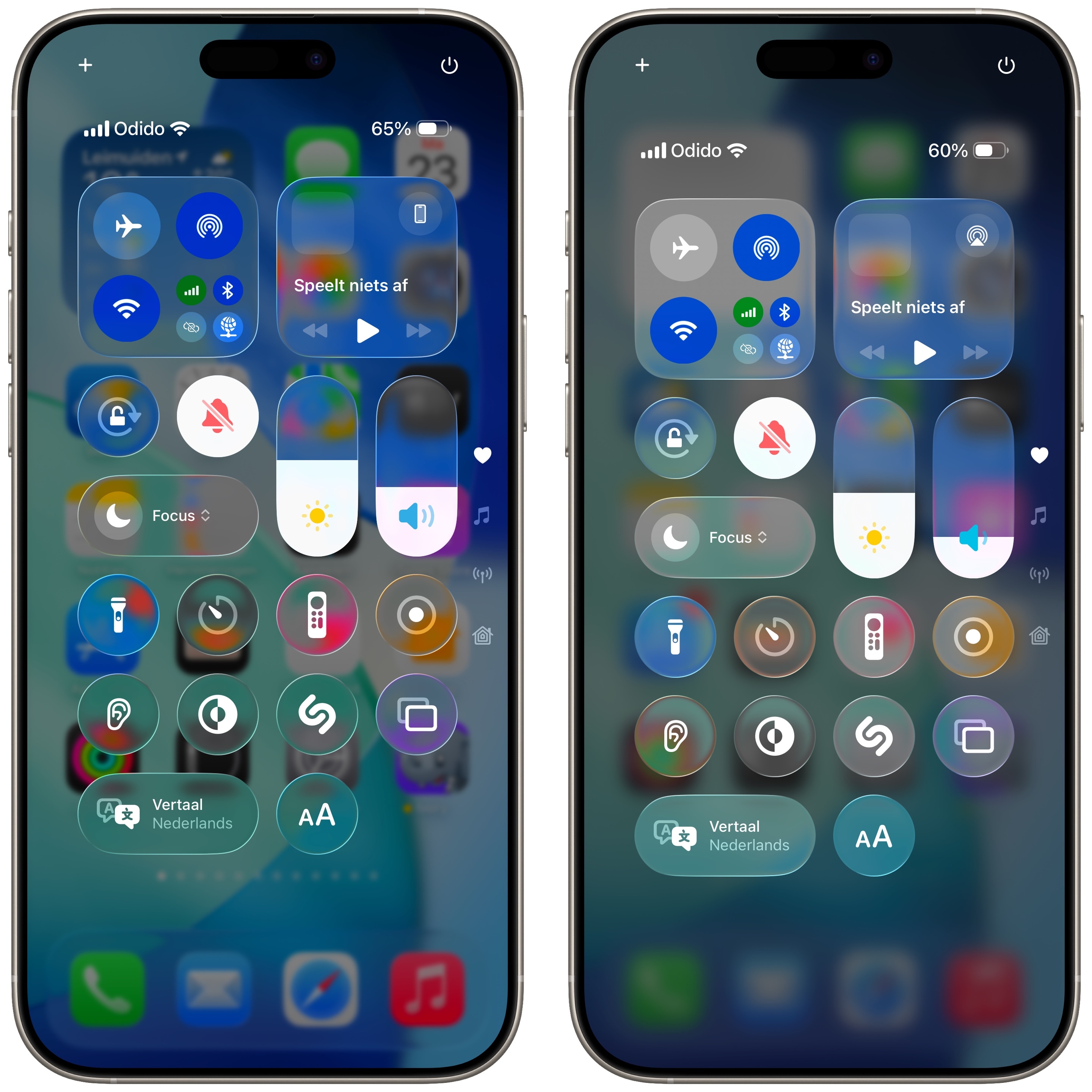 iOS 26 Beta 1 is on the left, while iOS 26 Beta 2 is on the right.