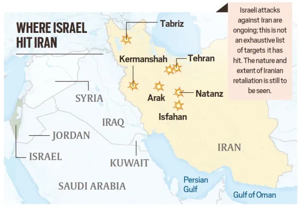 israel attacks iran, places in news