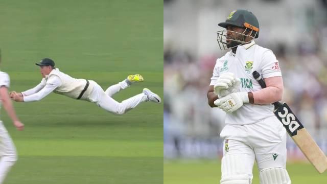 Marnus Labuschagne, a livewire on the field, started moving early to his right from short cover, dived full length and completed a fine catch. (ICC screenshot/AP Photo)