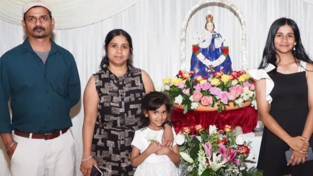 Dass Santiago (pictured, left) and his youngest daughter Natasha (pictured, centre) were killed in a horror crash in India