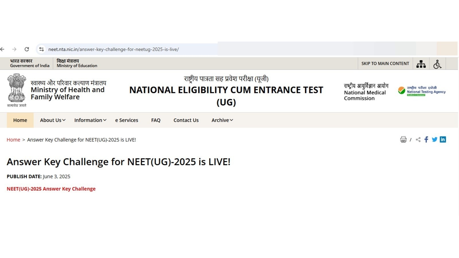 The NTA NEET official website – neet.nta.nic.in is hosting the NEET UG answer key for all the question paper codes.