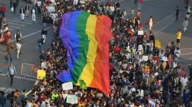 pride march, transgender marriage rights, transgender couple,