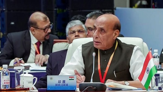 Defence Minister Rajnath Singh speaking at the SCO Defence Ministers’ Meeting in Qingdao