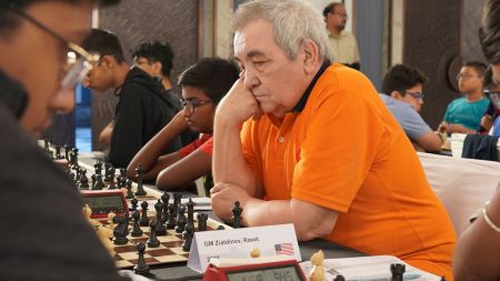 Raset Ziatdinov in action during the Delhi Open event. Credit: Special Arrangement