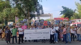 Delhi school fee hike protest, private school fee hikes Delhi, Delhi parents protest Chhatrasal Stadium, Delhi School Education Ordinance 2025,