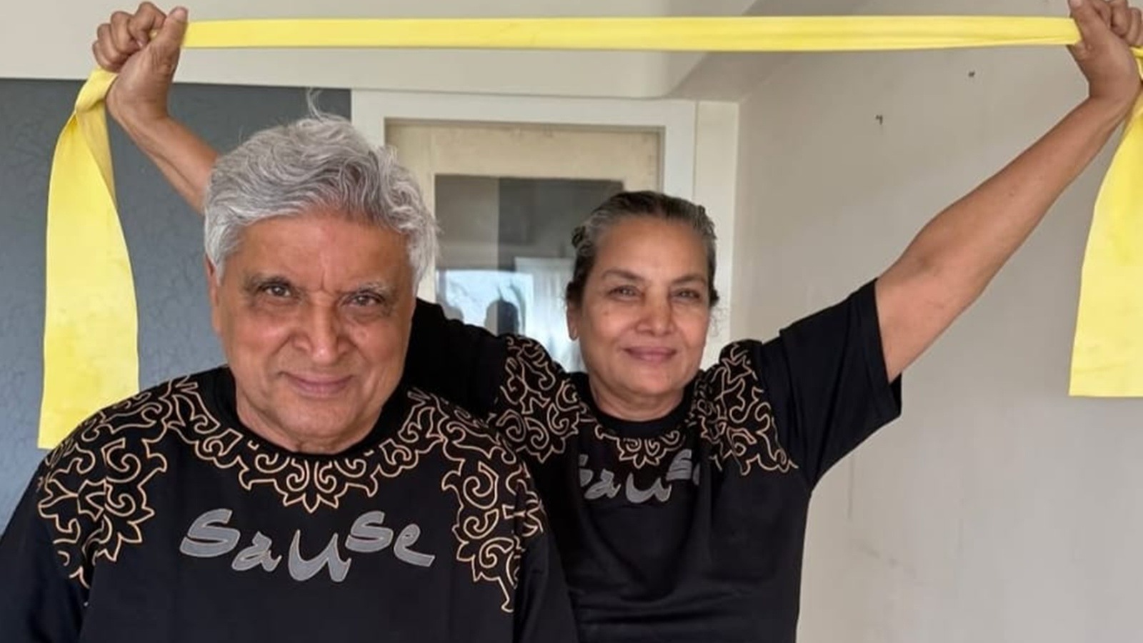 Shabana Azmi and Javed Akhtar are ‘workout ready in matching T shirts’