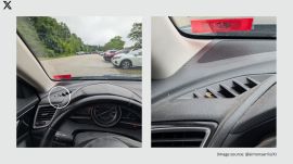 Sarris posted photos of the snake, on his X account, casually peeking out from the air-conditioning vent of his Mazda