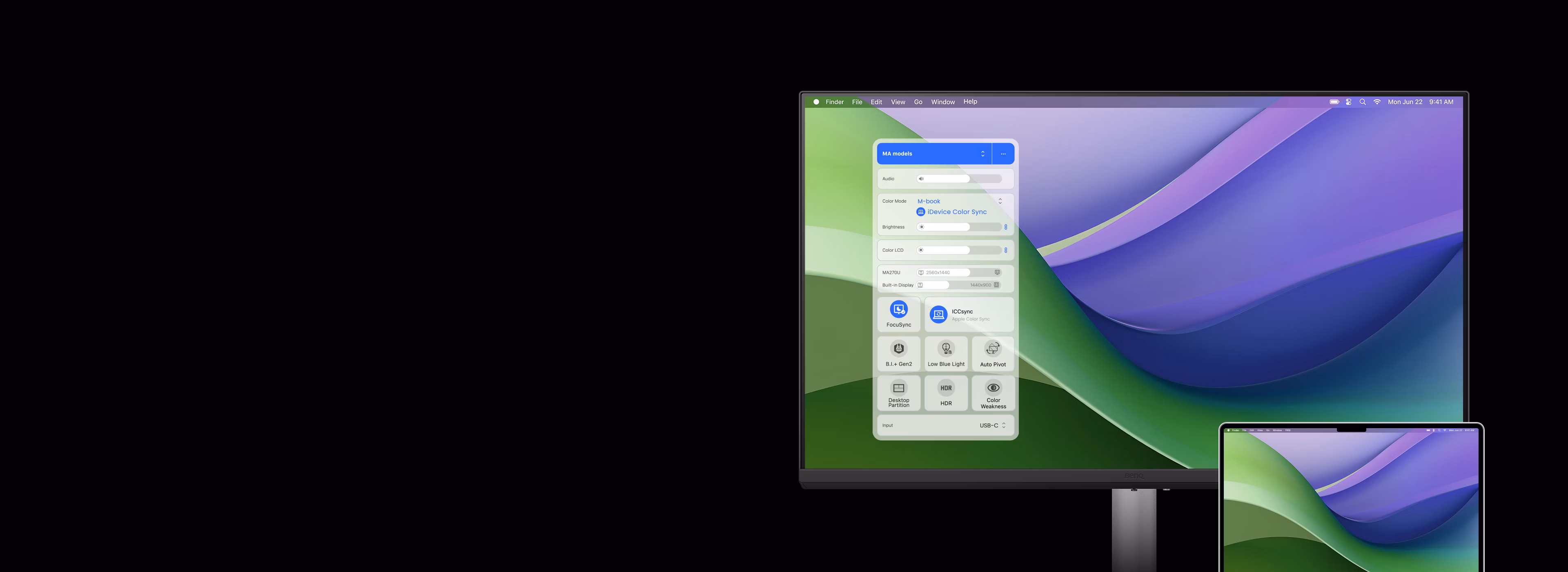 Mac-like simplified settings with BenQ Display Pilot 2 software. 