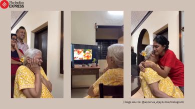 Content creator surprise grandmother with AI video