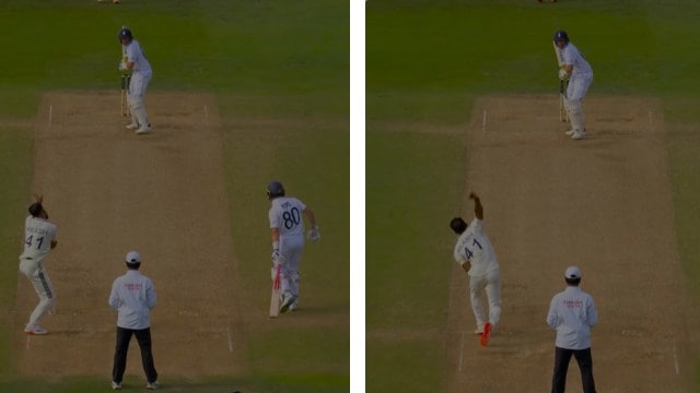 Akash Deep delivers the ball that dismissed Joe Root. (Screengrabs via JioHotstar)