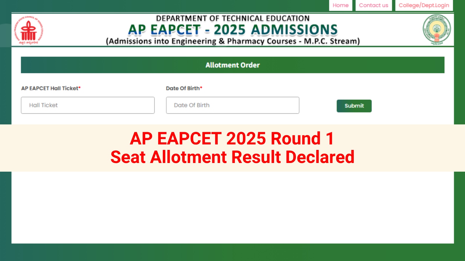 AP EAPCET 2025 Round 1 Seat Allotment Result Declared: Download allotment order at eapcet-sche.aptonline.in