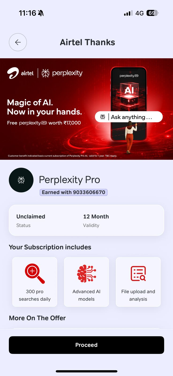 You can find the complimentary Perplexity Pro subscription in Airtel Thanks app's 'Rewards' section.