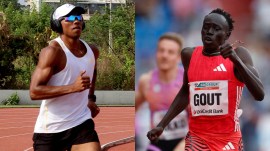 L-R: India's Animesh Kujur and Australia's Gout Gout. (Express Photo by Deepak Joshi/Reuters)