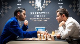 India's Arjun Erigaisi in action against Levon Aronian at Las Vegas Freestyle Grand Slam semifinal. (Freestyle Chess/Lennart Ootes)