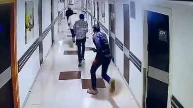 Screengrab of masked men fleeing after shooting inside Paras Hospital in Patna