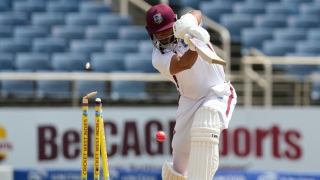 West Indies' Brandon King dismissed by Australia's Mitchell Starc during 3rd Test. (AP)
