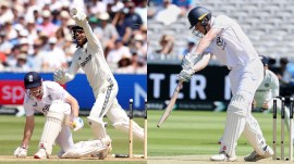 L-R: Harry Brook dismissed by Akash Deep in the second innings while Nitish Kumar Reddy removed Zak Crawley. (AP)