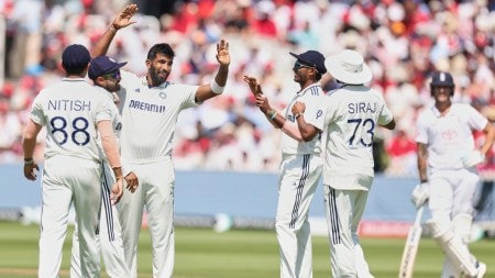India's Jasprit Bumrah celebrating a wicket during third Test at Lord's. (AP)