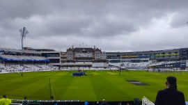 Rain in London: Dark clouds hover over the Oval ahead of the start of the first day of the fifth Test between India and England. (Express Photo by Sandeep Dwivedi)