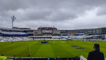 Rain in London: Dark clouds hover over the Oval ahead of the start of the first day of the fifth Test between India and England. (Express Photo by Sandeep Dwivedi)