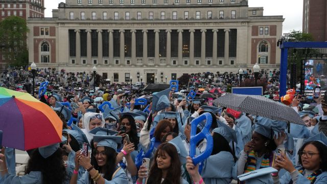 FILE — Graduating students during Columbia’s main graduation ceremony in New York, May 21, 2025.
