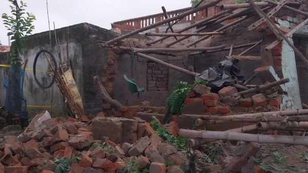 The roof of the house was damaged in the impact of the explosion. (Express Photo)