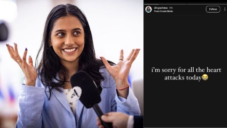 Divya Deshmukh after beating China's Tan Zhongyi in the FIDE Women's World Cup semifnal. (FIDE/Anna Shtourman & Instagram Screengrab)
