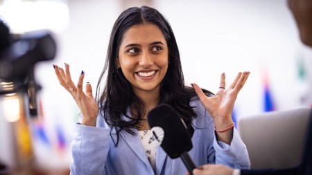 An elated Divya Deshmukh after reaching FIDE World Cup final and qualifying for Candidates 2026. (FIDE/Anna Shtourman)