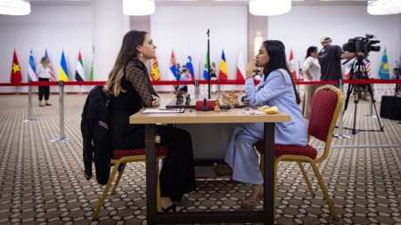 India's Divya Deshmukh in action against Serbia's Teodora Injac during FIDE World Cup Round 3. (Anna Shtourman/FIDE)
