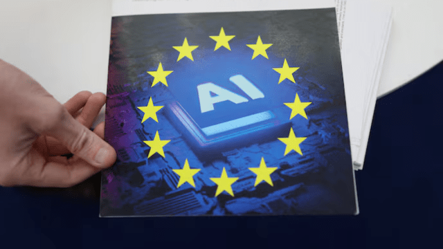 A copy of "The European Union Artificial Intelligence (AI) Act" on display during the AI & Big Data Expo 2025 at the Olympia, in London, Britain, (Image Source: Reuters)