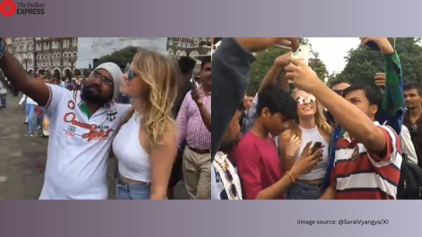 Foreign woman mobbed for selfies by men viral video