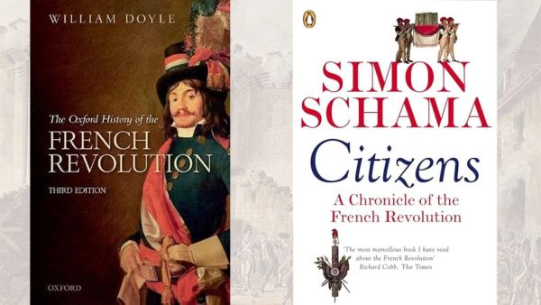 Book covers of the The Oxford History of the French Revolution by William Doyle and Simon Schama's Citizens: A Chronicle of the French Revolution