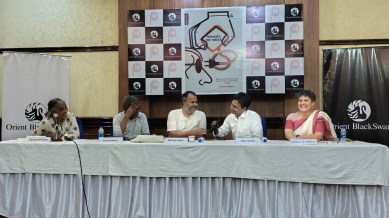 From Left to Right - Pamela Philipose , Vivek Mukherji, Mahtab Alam, Apar Gupta and Sangeeta Barooah Pisharoty at the panel discussion. 1