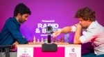 Magnus Carlsen takes on Gukesh in a game at the SuperUnited Rapid and Blitz chess tournament in Zagreb. (PHOTO: Grand Chess Tour via Lennart Ootes)