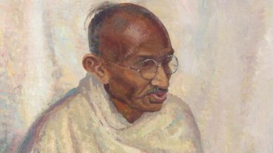 gandhi oil portrait auction, gandhi rare portrait sold, gandhi only oil painting, mahima gandhi portrait london, ₹1.6 crore gandhi painting, clare leighton gandhi painting, gandhi portrait bonhams auction, gandhi painting 1931, gandhi portrait art sale, mahatma gandhi artwork london
