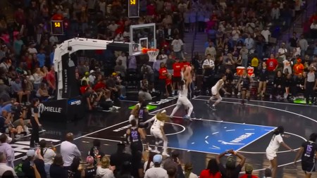 The bizarre incident happened during the WNBA game between Golden State Valkyries and Atlanta Dream. (Screengrab via WNBA YouTube)