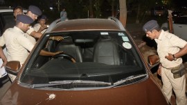 Police personnel at the spot where businessman Gopal Khemka was shot dead on Friday night