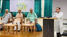 Launch of 'Global Warming: A Global Challenge', authored by Bhoomiputra magazine editor Rajnibhai Dave. (Express Photo)