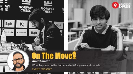 Gukesh Dommaraju competes at Norway Chess 2025; A young Vishy Anand. (PHOTOS: Amit Kamath, Viswanathan Anand X)