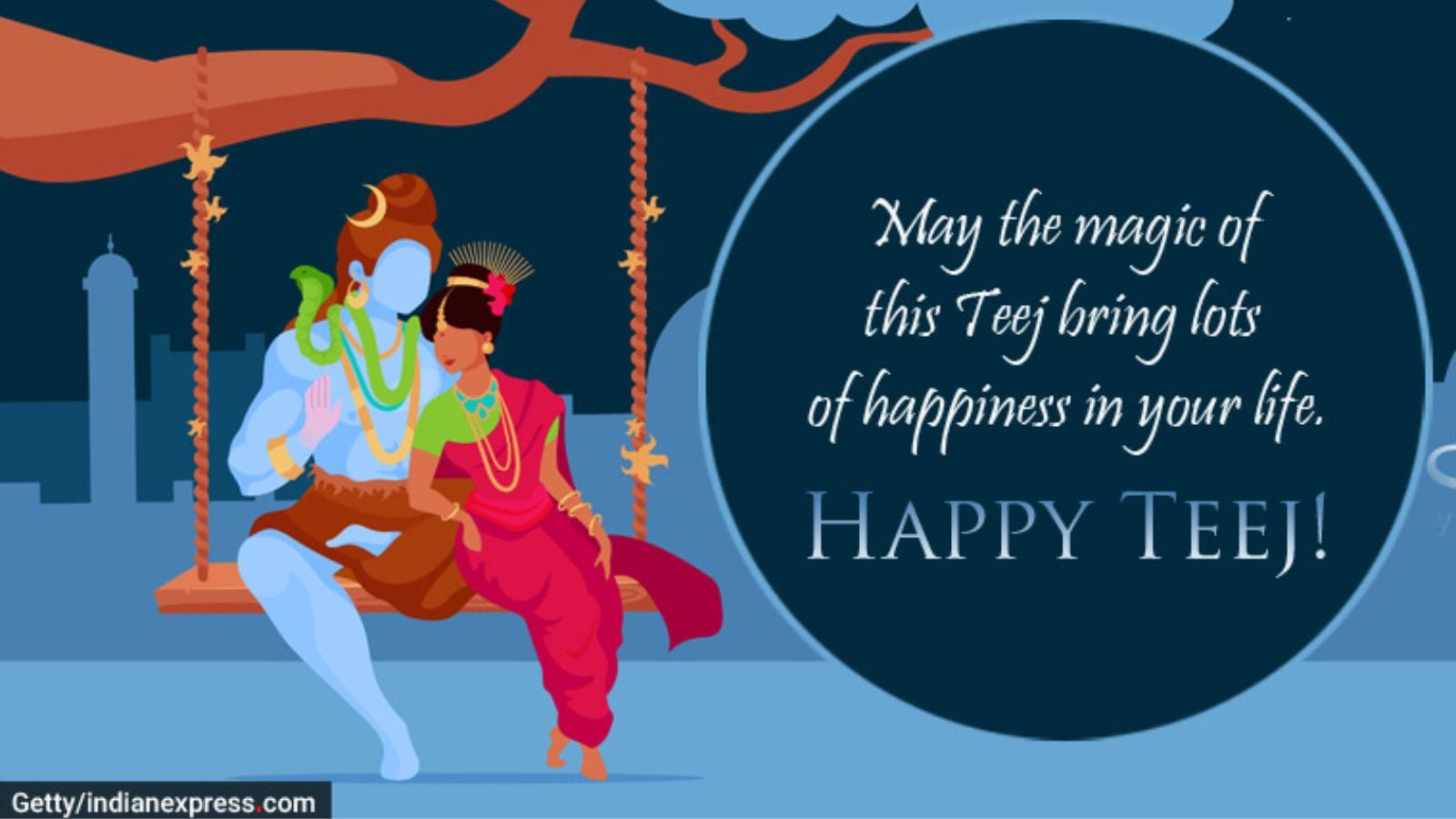 Que las bendiciones de la pareja divina, Lord Shiva y Godin Parvati, la paz y la prosperidad interminables te dan este teej.