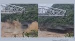 As the train makes its way, a section of the bridge’s foundation near the riverbank suddenly breaks (Image source: @iNikhilsaini/X)
