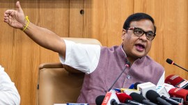 Assam Chief Minister Himanta Biswa Sarma addresses reporters in Guwahati on Tuesday