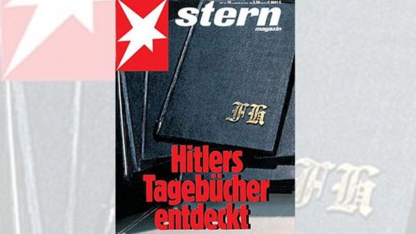 The cover of the magazine, announcing “diaries” were fakes created by forger Konrad Kujau, who had specialised in selling counterfeit Nazi memorabilia.