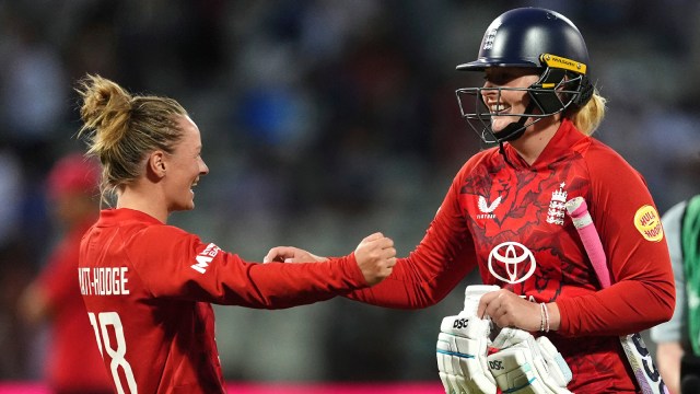 England needed 1 off the last ball, and Sophie Ecclestone tapped the ball to mid on with Smriti Mandhana's fumble taking them over the line against India. (AP)