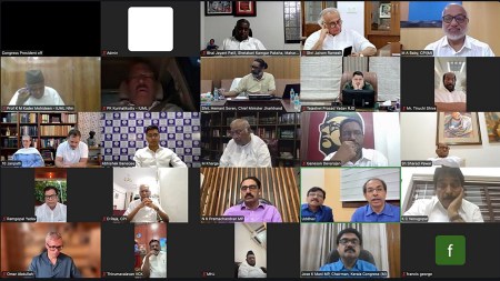 Members of the INDIA bloc during a meeting on Saturday ahead of the Parliament’s Monsoon session.