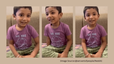 A 4-year-old boy speaks Kannada fluently in a viral video. (Image source: @servantofpeople/Reddit)