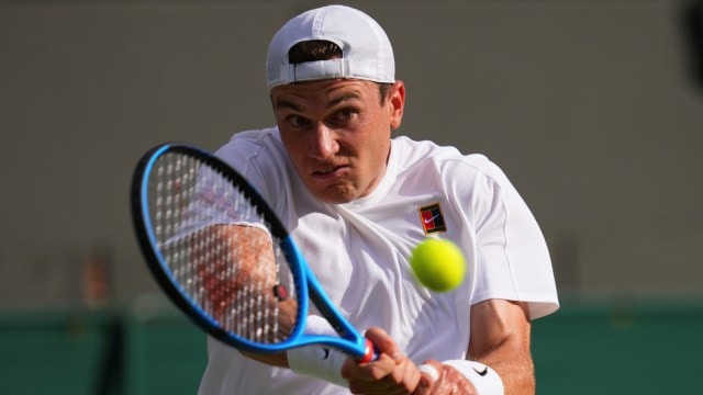 Jack Draper against Sebastian Baez during their first round match at the Wimbledon. (AP)